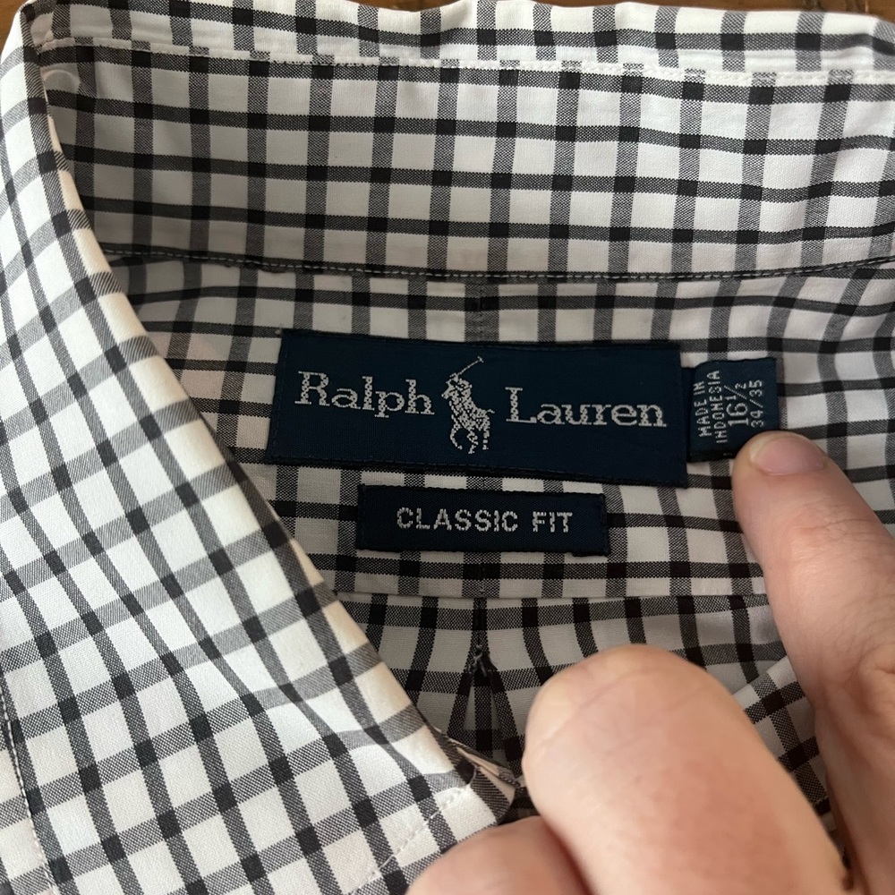 Ralph Lauren Shirt Mens Black White Gingham‎ Check Button Up Pink Pony Dress - Picture 2 of 4